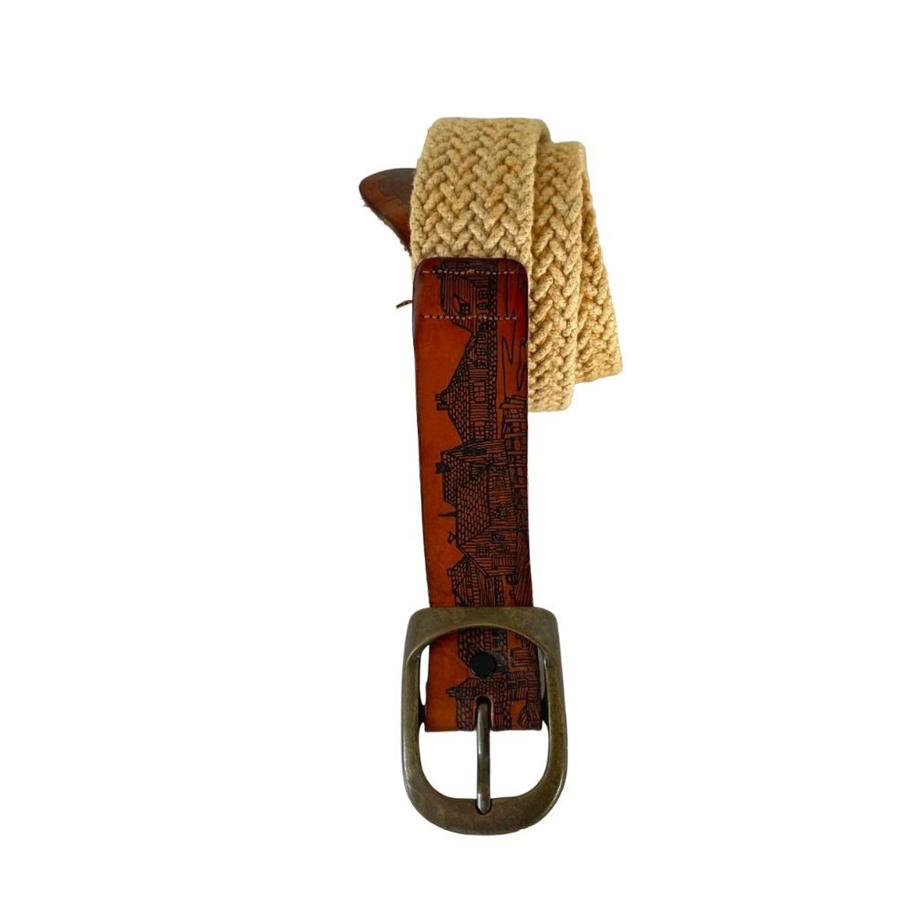 Vintage Western Town Woven Braided Belt Brown Adjustable Buckle Closure